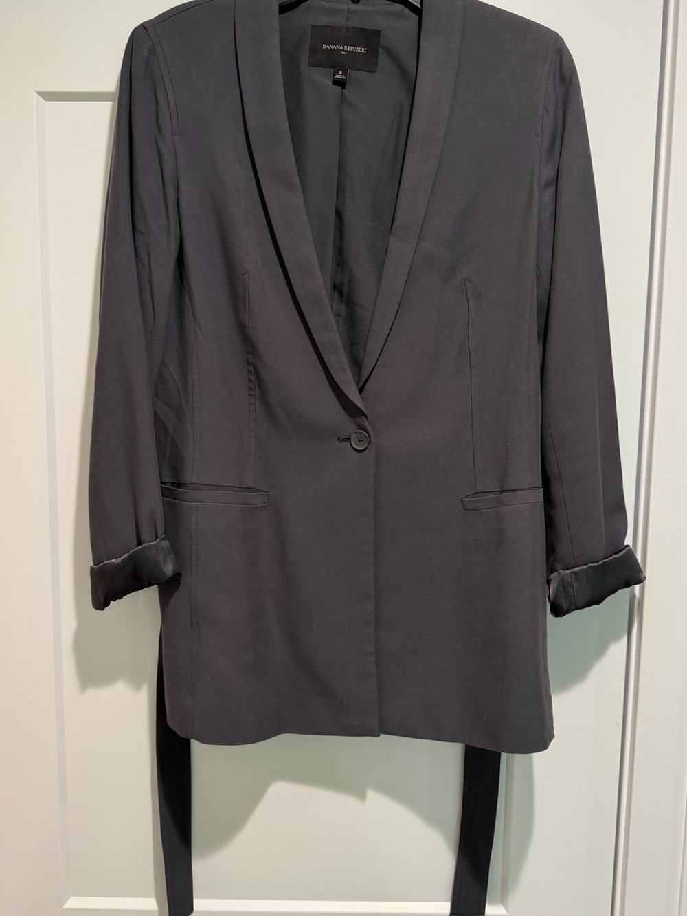Banana Republic Women’s Charcoal Gray Single-Button Belted Blazer Size 8